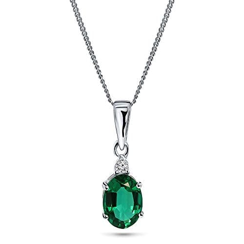 Image of MIORE Gold Necklaces for Women in Real 9ct 375 White Gold with Natural Diamond and 0.68ct Green Emerald Gem Pendant Necklace on 45 cm Curb Chain, Handmade Jewellery for Women, Comes in Jewellery Box