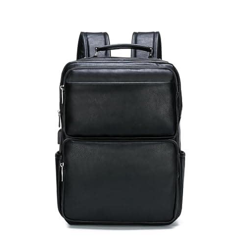Image of XINYASEE Genuine leather backpacks, large capacity computer backpacks, business travel backpacks, backpacks for teenagers on business trips and work students (Black)