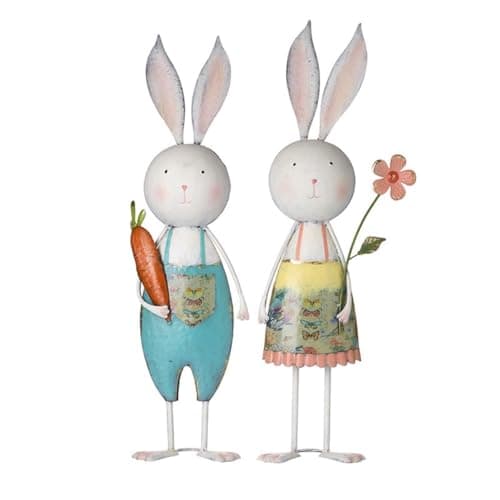 Image of Heaven Sends Set of 2 Metal Rabbits with Carrot and Flower Ornaments
