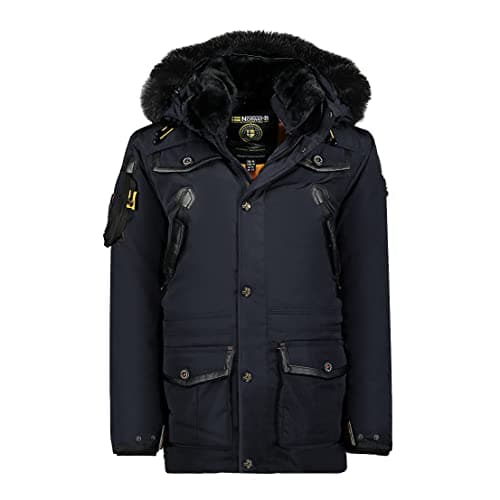 Image of Geographical Norway Acrobat Men's Warm Waterproof Parka - Thick Hooded Outdoor Jacket - Warm Windproof Winter Outer Lining - Men's Jacket, Navy blue, XL