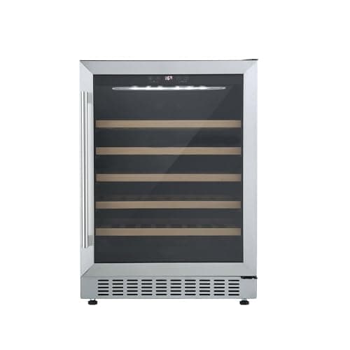 Image of Cookology CWC600SS Freestanding Under Counter Fridge Cabinet 60cm Wine Cooler in Stainless Steel - 54 Bottle & 135 Litre Capacity - Sliding Shelves - Digital Temperature Control - Reversible Door