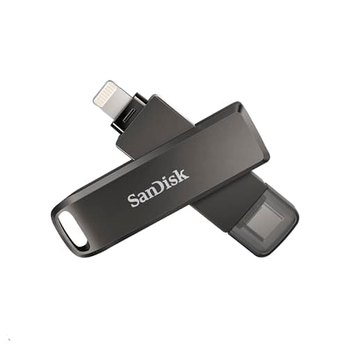 Image of SanDisk iXpand Luxe Flash Drive, 64GB Flash drive for iPhone, iPad, Android devices, PC, Mac, Smartphone USB flash drive, Lightning + USB 3.0 connectors, Password Protection, Automatic Backup, Black