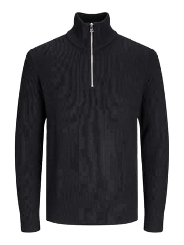 Image of JACK & JONES Male Cardigan with Quarter Zip Plain Cardigan with Quarter Zip, Black, L