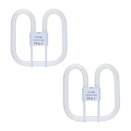 Image of B4U 2 Pack GR10q 4 Pin 28W(Large Size 20 * 20cm) Compact Fluorescent Lamp, 2D Bathroom Light Bulb, CFL Low Energy Light Bulb, 4 Pin Bathroom Light Bulbs for Ceiling Lights, Warm White 3500K