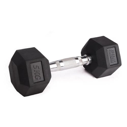 Image of Phoenix Fitness Hex Dumbbell - Single Rubber & Cast Iron Hexagonal Dumbell Hand Weights for Men and Women at Home & Gym - Weight: 5kg