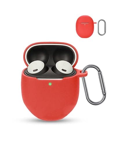 Image of for Google Pixel Buds Pro 2 Wireless Earbuds,daunke Soft Silicone Protective Cover,Skin Case with Carabiner,Full Protection,Red