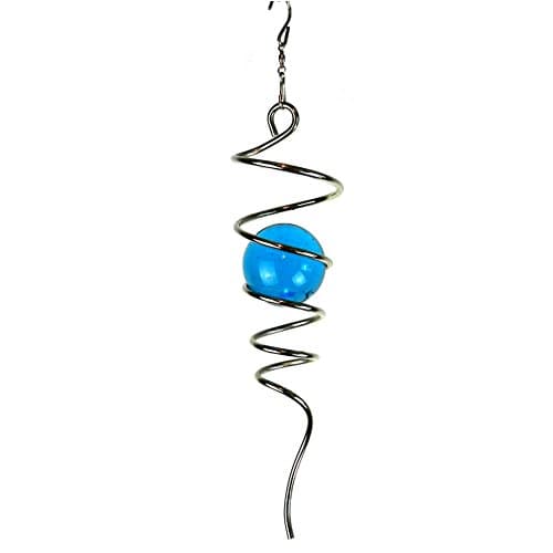 Image of FONMY Gazing Ball Spiral Tail -Decorative Wind Spinner 11" inch Tail and 2" inch Glass Orb. Indoor Outdoor Garden Decoration Silver Blue -13 inch Height