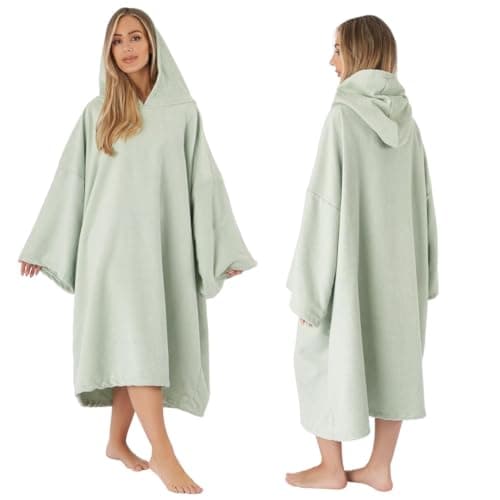 Image of Brentfords Towel Poncho Adult Hooded Large Bath Swim Surf Beach Absorbent Microfiber Dry Changing Robe for Men Boys Quick Dry, Sage Green