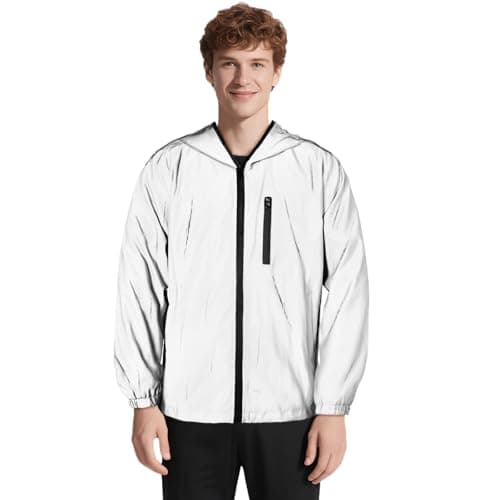 Image of BSBUY Men Reflective Cycling Jacket Totally Reflective Silver Hi Vis Jacket with Hood Women High Visibility Running Coat Hooded Waistcoat High Vis Tape Workwear Top for Night Outdoor Jogging Hiking(L)