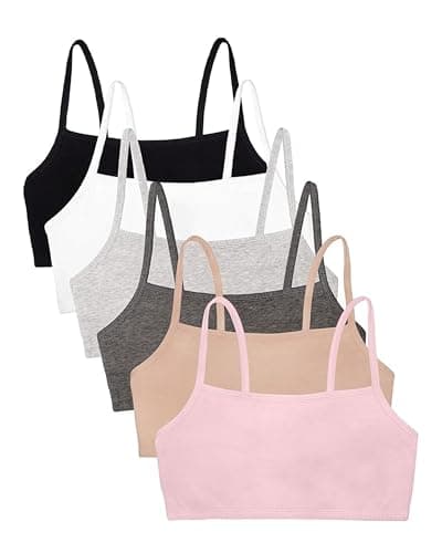 Image of Fruit of the Loom Women's Spaghetti Strap Cotton Pullover Sports Bra Value Pack, Opaque, Sand/White/Heather Grey/Black/Blushing Rose/Charcoal, 40 (Pack of 6)