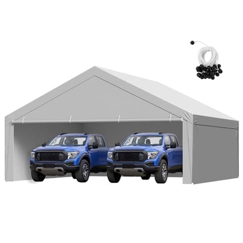 Image of VEVOR Carport Replacement Canopy, 20 x 20 ft Potable Garage Tent Top Tarp with Sidewalls, UV-Resistant & Waterproof, Heavy Duty Car Shelter Tarp with Ball Buggees, Grey, Frame Not Included