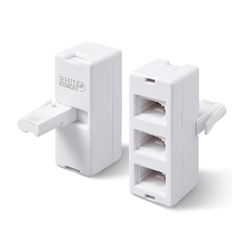 Image of rhinocables - BT Socket Adapter | Triple 3-Way Splitter for Modem, Phone, Fax | Universal Fit for UK Landline Devices | Durable Plastic Design 3 Way