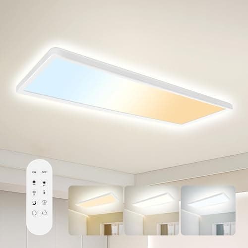 Image of ONDTA LED Ceiling Lights 22W, 23x8'' 2700K-6500K Dimmable with Remote Control, IP44 Waterproof Bathroom Lights Ceiling, Modern Simple Thin LED Panel for Kitchen, Bedroom, Hallway, Office