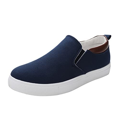 Image of Men's Wide Canvas Casual Loafers Low Top Slip on Sneakers Leisure Fashion Soft Soles Shoes Comfortable Flats Classic Sneakers Walking Shoes Blue