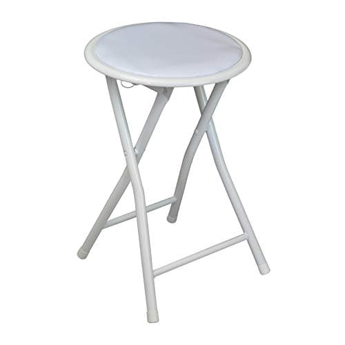 Image of Harbour Housewares White Padded Folding Stool - Easy Store Metal Frame Sponge Padded Stool with Floor Protector Bumper Feet Lightweight Foldable Seat for Kitchen Bar, Breakfast Bar