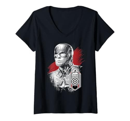 Image of Womens Marvel Avengers Endgame Captain America Tag Poster V-Neck T-Shirt