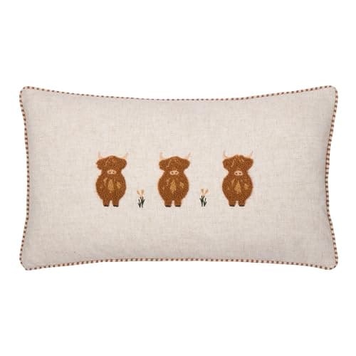 Image of furn. Wylder Ramble Highland Cow Cushion Cover – Rustic Country Tufted Velvet Decorative Case (Ginger – 30X50cm)