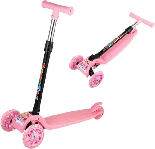 Image of BREEZENEST LED Scooter with Light Up Wheels, Pink 3 Wheel Kick Scooter for Kids Ages 3-10 Adjustable Handlebar, Removable for Easy Storage & Innovative Steering