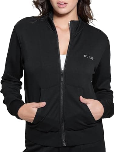 Image of GUESS Women's Eco Gelsey Full Zip Sweatshirt, Jet Black, Medium