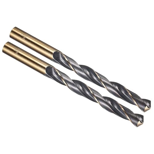Image of PATIKIL 12mm Drill Bit, Jobber Straight Shank 4341 High-Speed Steel 118° Black and Gold Finish for Medium-hard Metal Steel Acrylic - 2 Pack