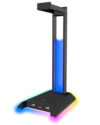 Image of Speedlink EXCELLO NX Gaming Headset Stand RGB Headset Holder - Headphones Stand for Desk with 9 Light Modes, USB Hub 2.0 with 1 USB-C and 2 USB-A Ports, black