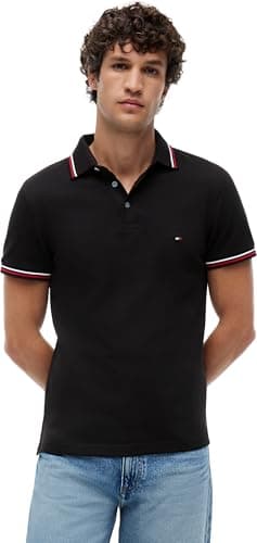 Image of Tommy Hilfiger Men's Tipped Slim FIT Polo MW0MW37346 S/S Polo, Black, L