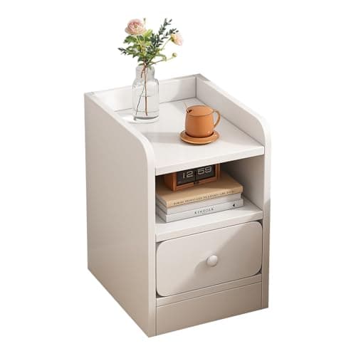 Image of Warmiehomy Slim Bedside Cabinet Small Side Table Narrow Nightstand Side Table Bedside Tables with 1 Drawer & Open Shelf for Bedroom Living Room Sofa Side End Table 30x34x50cm (White)
