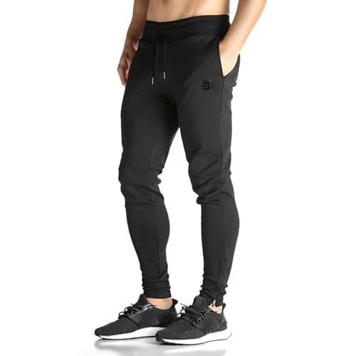 Image of BROKIG Mens Zip Gym Joggers, Slim Fit Running Tracksuit Bottoms Casual Jogging Trousers Activewear Sweat Pants (X-Large, Black)