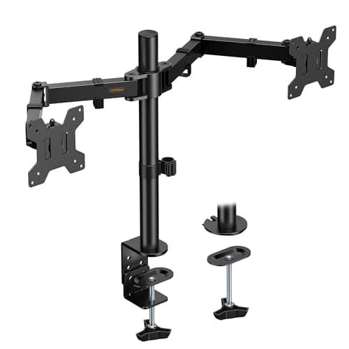 Image of VonHaus Dual Monitor Stand for 13-32" Screens, Twin Monitor Mount with Desk Clamp, Height Adjustable, Easy Assemble Stand with Full Tilt, Rotation & Swivel Arms, VESA: 75x75 & 100x100mm