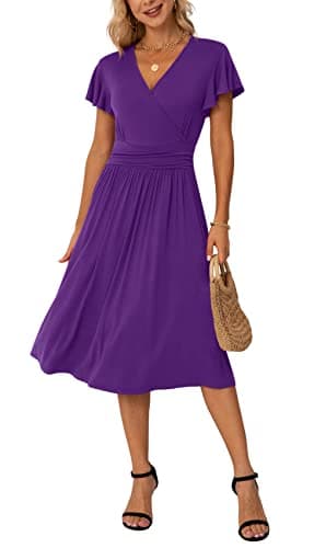 Image of GRECERELLE Womens Summer Wrap Dress Ladies Casual Ruffle Short Sleeve V-Neck Floral Beach Dresses for Women (04 Purple, M)