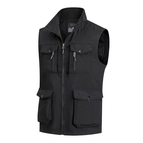 Image of MeiLayM Mens Outdoor Casual Gilets Quick Dry Fishing Gilet Multi Pocket Cargo Utility Gilet Sleeveless Jacket Breathable Photography Top Black,4XL