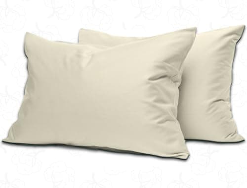 Image of MistyMorning Pillow Cases 2 Pack Soft & Premium Quality Bedding & Linen, Egyptian Cotton 200 Thread Count, Breathable & Envelope Closure in Standard Size (50x75+15 cm) (Cream, Pack of 2)