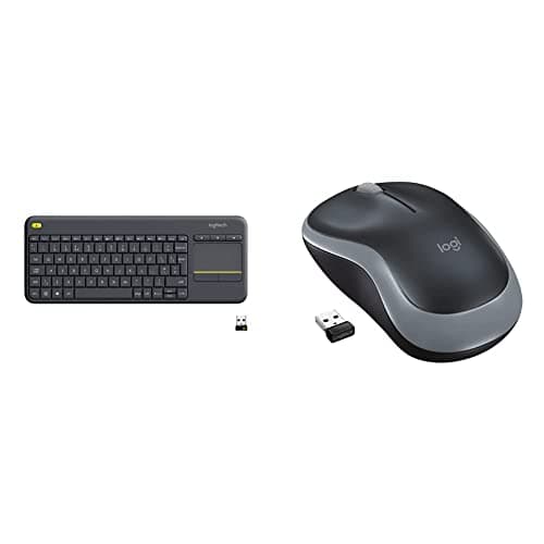 Image of Logitech K400 Plus Wireless Touch TV Keyboard With Easy Media Control and Built-in Touchpad - Black & M185 Wireless Mouse, 2.4GHz with USB Mini Receiver, 12-Month Battery Life - Grey