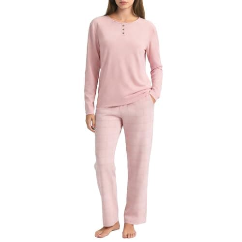 Image of U2SKIIN Women's Pyjama Set, Soft Cotton Pyjamas for Women, Crew Neck Printed Ladies Cotton Pyjamas All Season Casual Home Sleepwear(Light Pink/Light Pink Plaid,M)
