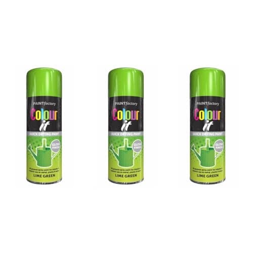 Image of Paint Factory Colour It Lime Green Spray Paint, Gloss Finish, All-Purpose, 400ml, Pack of 3