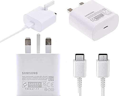 Image of Samsung 25W USB-C Super Fast Adaptive Mains Plug & Type C Cable - Compatible with Samsung Galaxy S23 Series & S24 Smartphones - White, Minimalist Style, Wall Charger