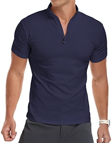 Image of KUYIGO Men's Polo Shirts for Men Adult Casual Fashion Slim Fit T Shirts Cotton Short Sleeve Shirts S Navy