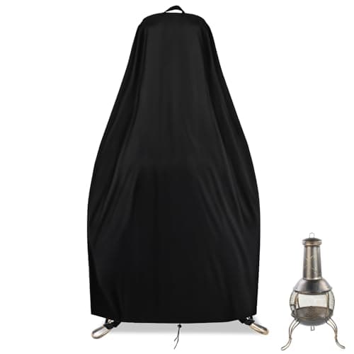 Image of Flymer Large Chiminea Cover Waterproof, 500D Heavy Duty Chimenea Cover with Handle, Windproof UV-Resistant Garden Patio chiminea Covers, 53/20 × 136 cm, Black