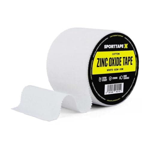Image of SPORTTAPE Zinc Oxide Tape - 5cm x 10m | White Sports Strapping Tape | Shoulder and Knee Tape for Stability, Blister Prevention for Foot | Boxing, Rugby & Football Athletic Tape for Sports Injury