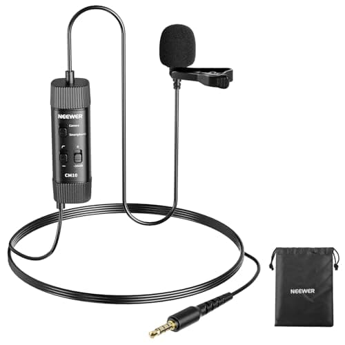 Image of NEEWER 3.5mm TRRS Lavalier Lapel Microphone Plug & Play Mini Clip on Mic Omnidirectional Condenser for Camera Phone PC, Low Frequency Cut, Gain Control, Monitoring Headphone Jack, CM10