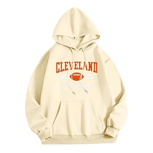 Image of Generisch Women's Fashion Letter Print Hoodie Long Sleeve with Sweatshirt Top Pullover Slogan Graphic Drop Shoulder Drawstring Hoodie, beige, L