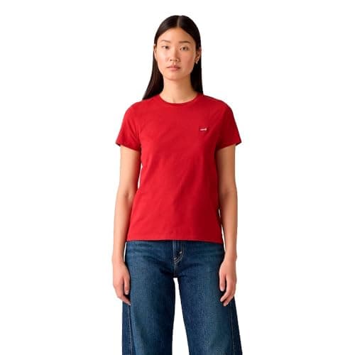 Image of Levi's Women's The Perfect Tee Striped Chesthit Logo T-Shirt, Rhythmic Red, XL