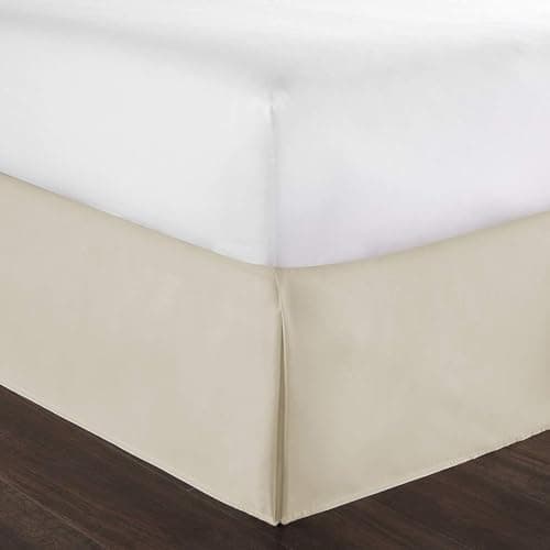 Image of Box Pleated Base Valance Sheet, 200 Thread Count 16"/40cm Extra Deep Base Valance Bed Sheet, 100% Cotton Non Iron Easy Care Luxury Platform Bed Skirt Valance Sheet (Cream, King)