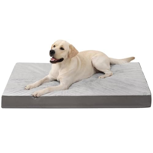 Image of KSIIA Large Orthopedic Dog Beds, Waterproof Washable Dog Mattress with Removable Cover, Egg Foam Crate Mat with Reversible Design, Grey, 105x70cm