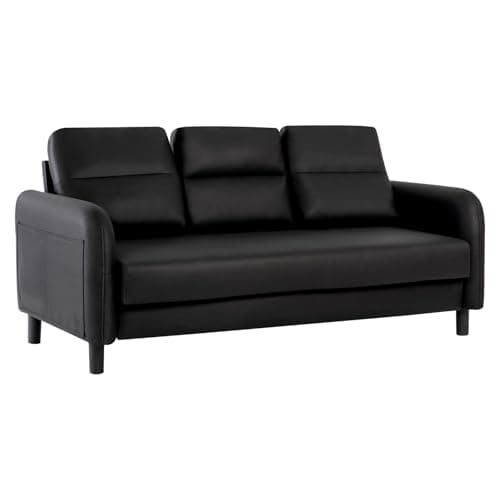Image of Chebinsiti 3 Seater Sofa, Modern Faux Leather Sofa Couch Upholstered Sofa Settee Large Sofas for Living Room, Guest Room, Bedroom, Office, Black