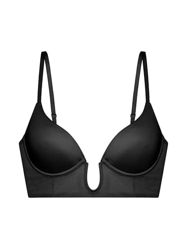 Image of DORINA SUBLIME SCULPT Sexy Light Padded Bra, Underwired Demi with Moulded Cups, Multi-Way Adjustable Straps, U-Wire Plunge Design, Shiny Micro Fabric, Black