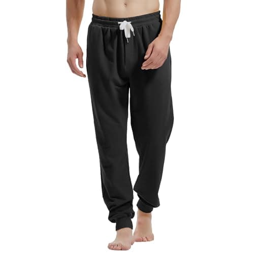 Image of Amy Coulee Mens Joggers Bottoms Cotton Running Tracksuit Bottoms Cuffed Sweatpants Casual Gym Trousers with Pockets Drawstring (Black, M)