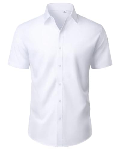 Image of J.VER White Shirt Men Short Sleeve 4-Way Stretch Regular Fit Casual Formal Business Summer Button Down Shirts M