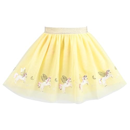 Image of Sunny Fashion Girls Skirt Yellow Tulle Unicorn Embroidery Glitter Fairy Party Carnival Age 7-8 Years