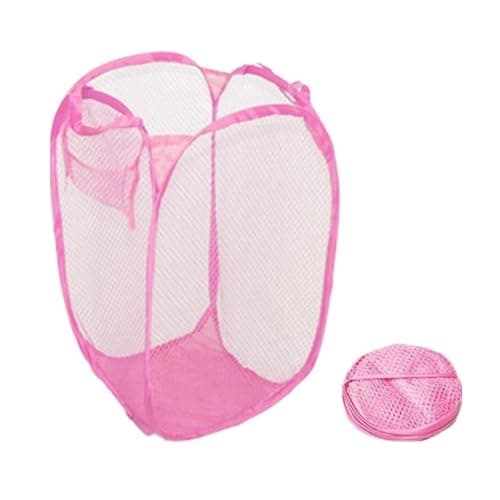 Image of HOMESHOPA Laundry Baskets Pop Up Mesh Washing Bag, Pink Foldable Dirty Clothes Baskets with Handles&Side Pocket, Collapsible Toy Tidy Storage Organiser, Great for Kids Room, College Dorm Travel